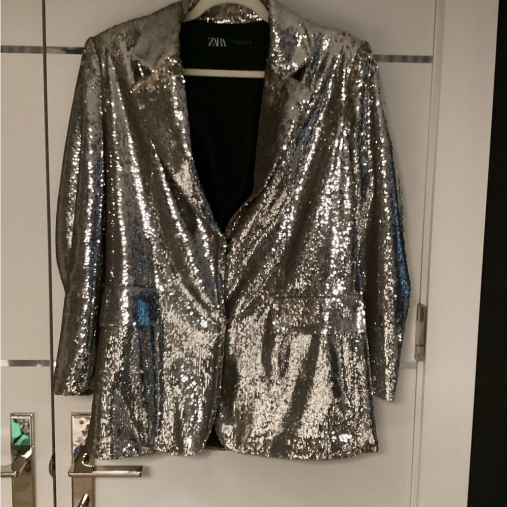 Zara Silver Sequin Blazer Jacket